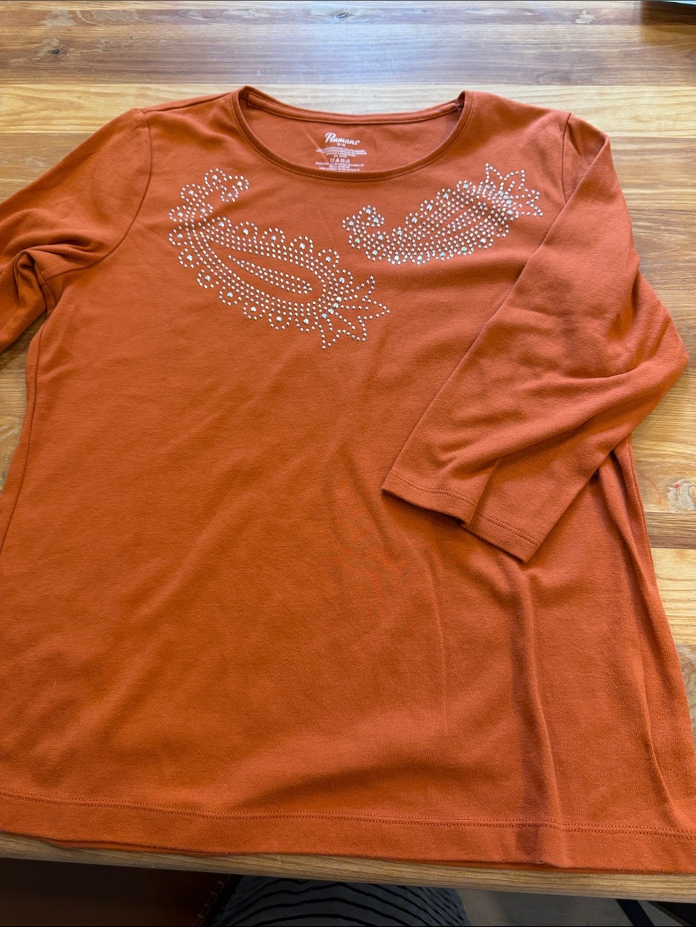 Renuar Women's Rust Scoop Neck Top with Rhinestone Paisley